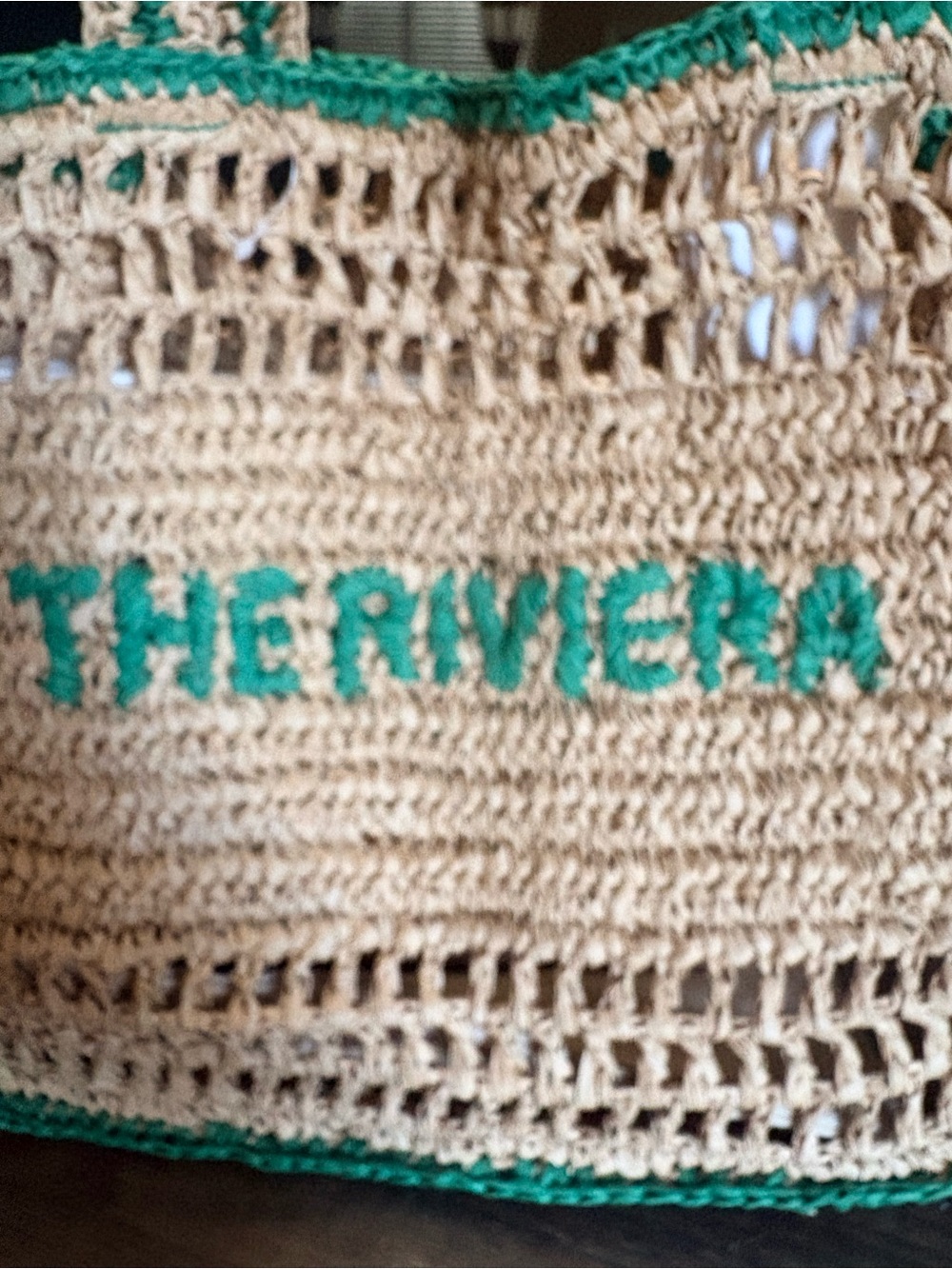 C&C California Riviera Natural Crochet Tote with Green Trim NWT - Picture 4 of 8